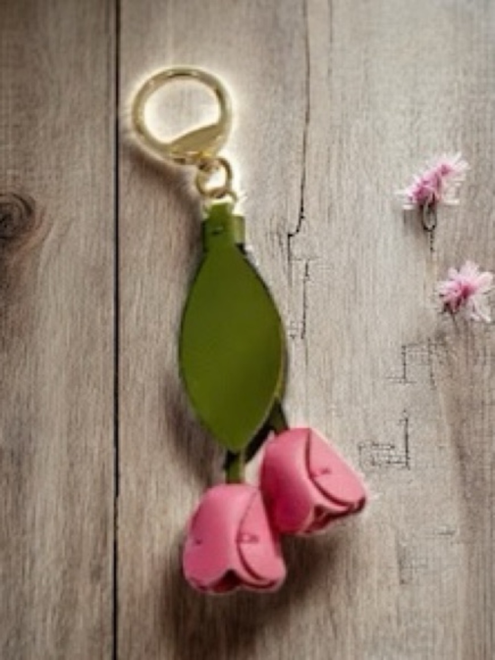 New pink tulip flower leather keychain bag charm